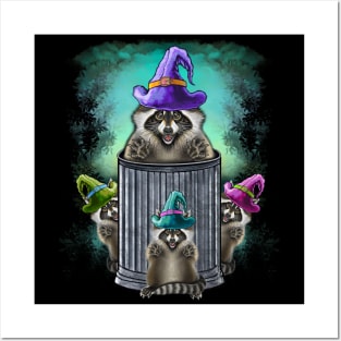 Trick or trash cute raccoons family Halloween Posters and Art